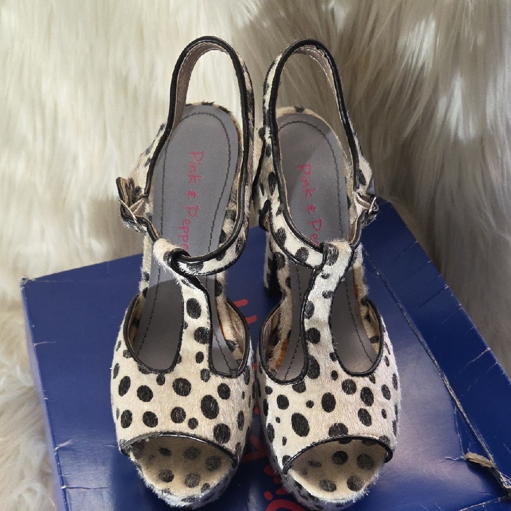 Pink & Pepper Black and White Polka Dot Heels